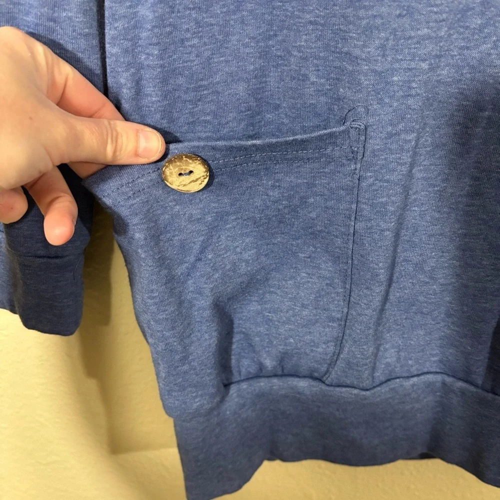 Blue Cowl Neck Sweater with Button Accents Size S